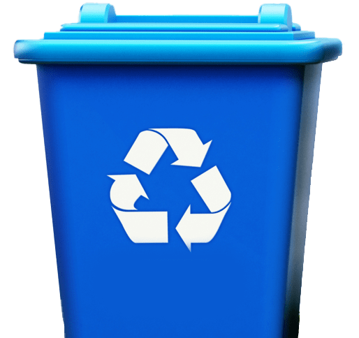 Blue recycling bin with a white recycling symbol, highlighting waste management and environmental sustainability initiatives.